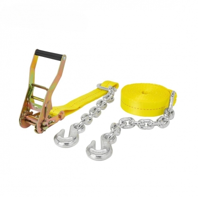 US Type 2″ Ratchet Tie Down Strap with Chain Anchor WLL 3333LBS