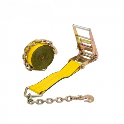 US Type 4″ Ratchet Tie Down Strap with Chain Anchor Extension and Hook WLL 6670LBS