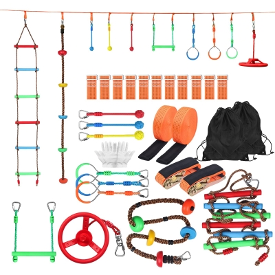 Ninja Obstacle Slack Line Course Rings Customized Logo Polyester Kids CE Backyard Fun